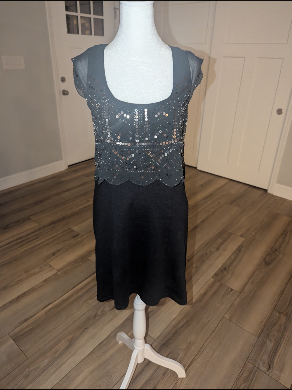 American Eagle Outfitters Black Mini Dress with Sheer Embellished Bodice